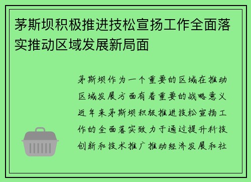 茅斯坝积极推进技松宣扬工作全面落实推动区域发展新局面