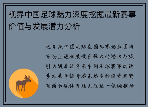 视界中国足球魅力深度挖掘最新赛事价值与发展潜力分析 视界中国足球魅力深度挖掘最新赛事价值与发展潜力分析